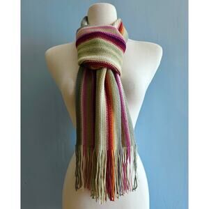 Colorful Striped Knit Scarf w/Fringe